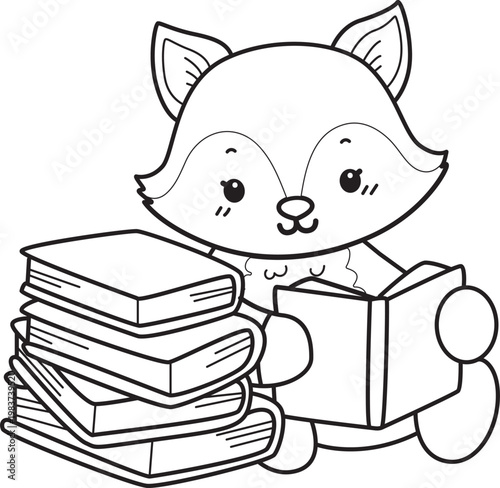 Coloring pages of Cute set of Fox sticker with activity. Outline of Fox with variation of activity