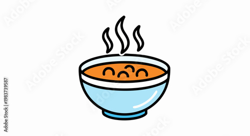 Bowl of Hot Soup with Steam Rising Upwards Illustration.