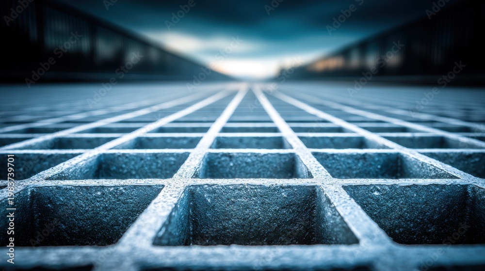 Fototapeta premium Textured Metal Grating Surface With Industrial Grid Pattern
