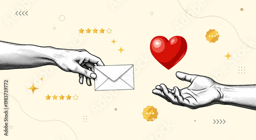 Giving and Receiving Love and Communication: Hand Exchange Illustration