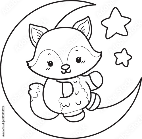 Coloring pages of Cute set of Fox sticker with activity. Outline of Fox with variation of activity