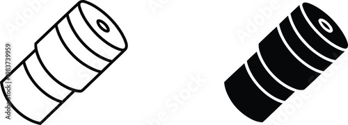 Two variations of a cylindrical battery icon showing solid black and outline stroke silhouette styles