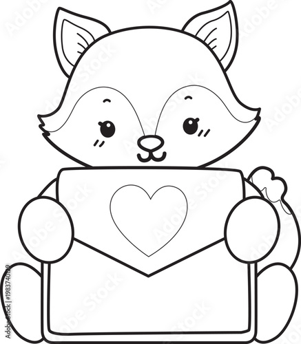 Coloring pages of Cute set of Fox sticker with activity. Outline of Fox with variation of activity