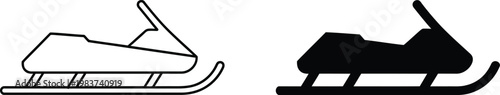 Two variations of snowmobile vehicle icons representing winter extreme sports and motorized sled transportation travel equipment