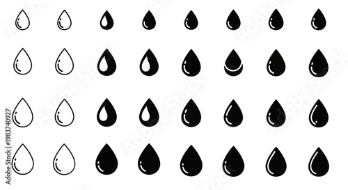 Collection of Hand-Drawn Water Droplets and Raindrop Icons.
