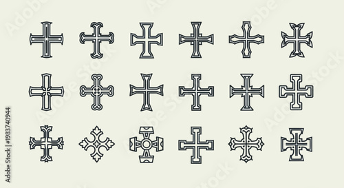 Collection of Ornate Christian Crosses in Various Styles and Designs.