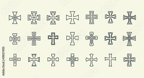 Collection of various cross symbols in a grid pattern.