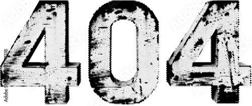 Grunge halftone style distressed error undefined number 404 graphic. Vector png isolated on transparent halftone