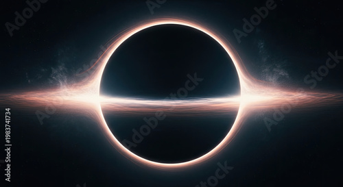 Black hole illustration with light distortions and cosmic glow sci-fi conceptual space anomaly in dark deep universe singularity event horizon