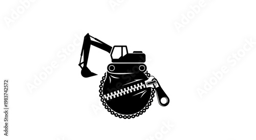 Black silhouette of excavator on bomb.