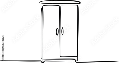 Minimalist line drawing of a wooden wardrobe cabinet for modern home furniture and interior organization solutions