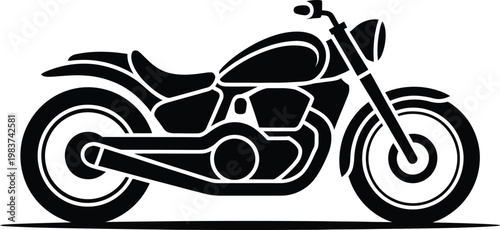 Silhouette of a classic cruiser motorcycle showing the profile of a powerful engine and two wheels