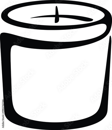 Simple black ink outline illustration of a small candle sitting inside a cylindrical glass container