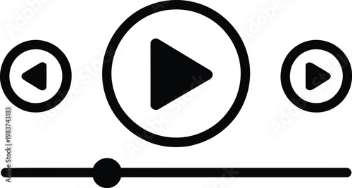 Black media player interface buttons featuring forward reverse and main play icons for streaming software applications