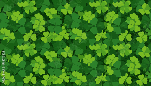 Lush green clover background pattern, a vibrant and lucky illustration symbolizing nature's beauty and good fortune, perfect for spring and festive designs
