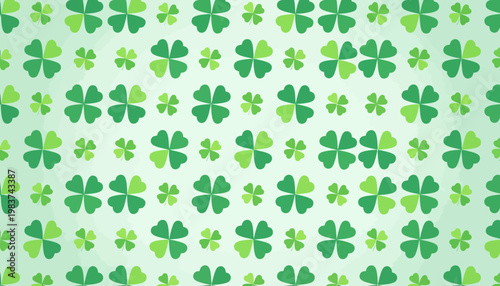A vibrant and charming seamless pattern composed of various green four-leaf clovers, creating a festive background with a touch of good fortune