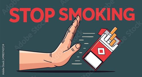 Stop Smoking Awareness Illustration with Hand Gesture