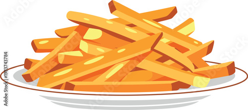 A plate of golden French fries on transparent background