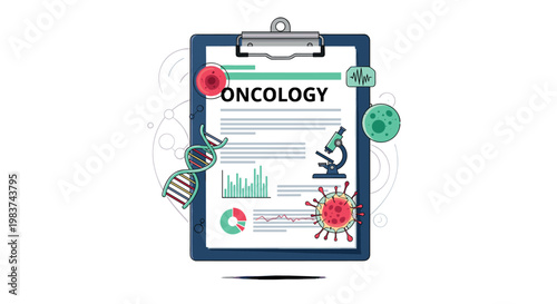 A clipboard with an oncology report on transparent background