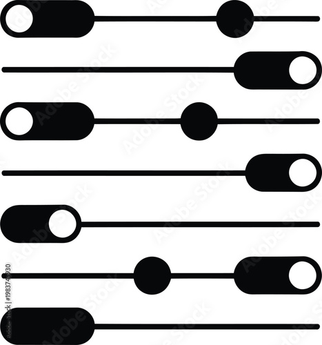 Adjustable horizontal slider control interface elements for mobile applications and sound mixing audio equipment panels