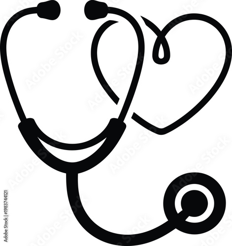 Medical stethoscope icon integrated with a heart symbol for healthcare and professional clinical diagnostic service branding