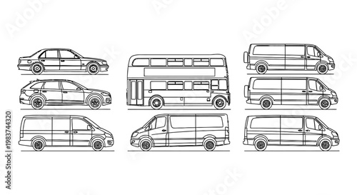 collection of diverse vehicles including cars station wagon bus and vans