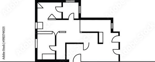 Architectural floor plan showing residential layout with multiple rooms doors and walls for home construction planning