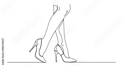 elegant womans legs in high heels walking on a line fashion footwear