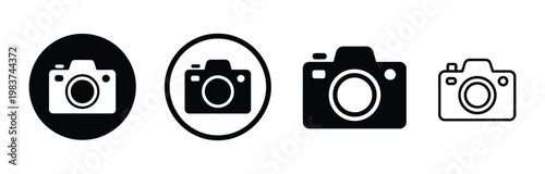 Camera icon vector illustration set, photo camera symbols for photography, media, gallery apps, UI/UX design, social sharing, and digital imaging concepts