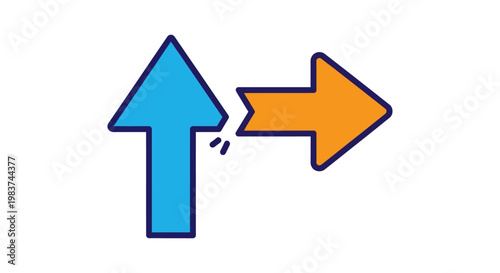 blue upward arrow broken by an orange rightward arrow depicting strategic change redirection and problem solving concept.