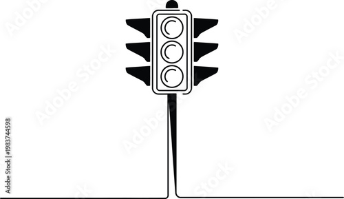 Single continuous line drawing of a standard traffic signal regulating vehicle flow at city street intersections