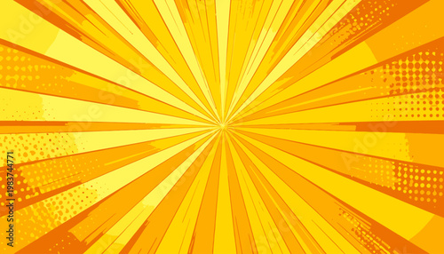Sfondo giallo brillante con raggi esplosivi in stile fumetto e texture a semitoni, effetto dinamico