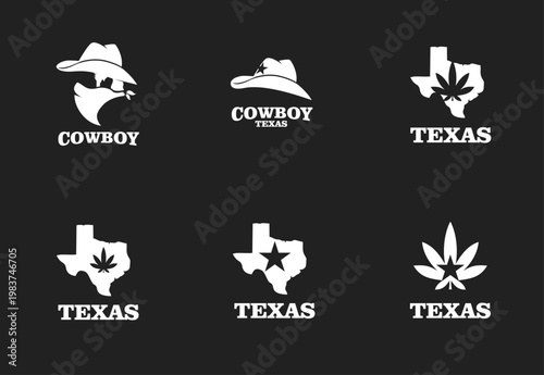Texas Cowboy and Cannabis Themed Logos Collection Vector Illustration