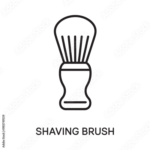 A simple line drawing depicts a classic shaving brush on white