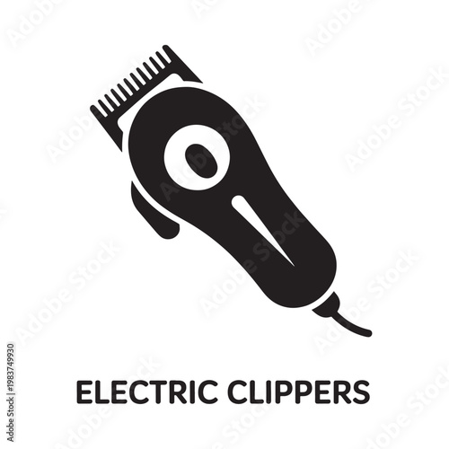Black silhouette of electric hair clippers with a power cord shown