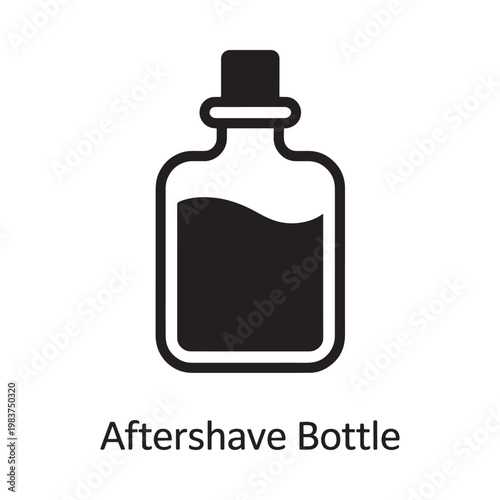 Simple black icon depicting a vintage aftershave bottle with a stopper