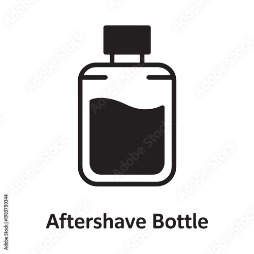 Simple black and white illustration of an aftershave bottle design