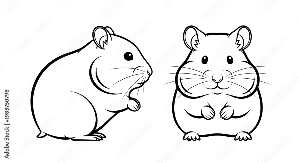 Obraz premium A minimalist line art illustration of two cute hamsters in a simple design