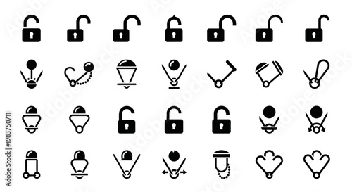 Lock icons, security symbols, padlock graphics, 25 black and white vector icons