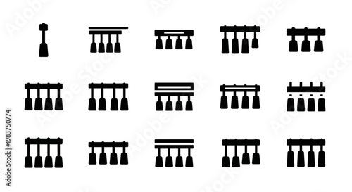 Set of 16 black tassel fringe border elements, vector icons, decorative edges, ornate details
