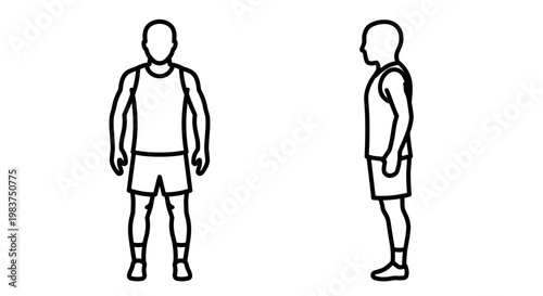A minimalist vector illustration of a man in athletic wear from two angles