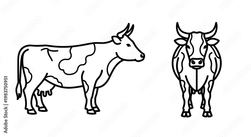 Obraz premium A minimalist vector illustration of two cows in a simple line art style