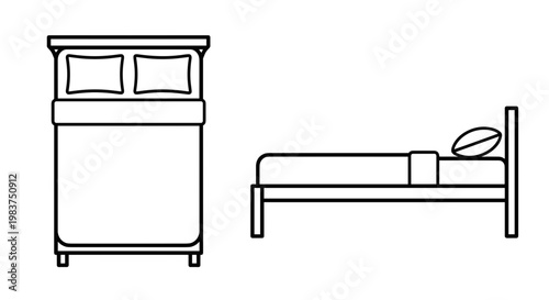 A minimalist vector illustration of a bed and nightstand in a simple line art style