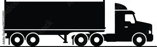 Semi truck silhouette side view icon for logistics transportation freight delivery cargo shipping heavy vehicle