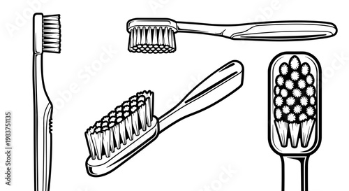 A set of toothbrushes in a simple line art style for dental or oral care illustration