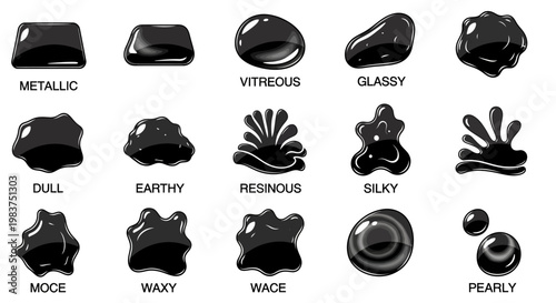 Black texture icons, metallic, glossy, matte effects, 16 texture swatches, vector graphics