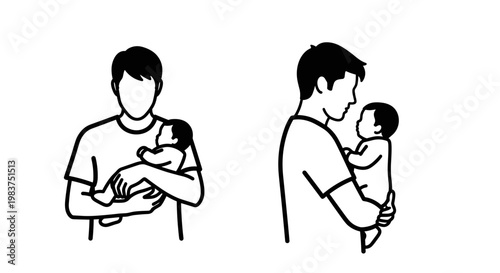 A minimalist vector illustration of a man holding and kissing a baby in two different poses