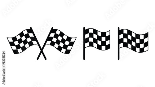 Racing flag icon vector set, checkered race flag symbols representing speed, motorsport competition, finish line, and victory for sports branding, events, UI design, and automotive graphics