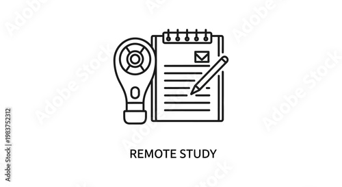 remote study online education and distance learning concepts depicted by a modern icon featuring a communication device and a clipboard for digital assignments.