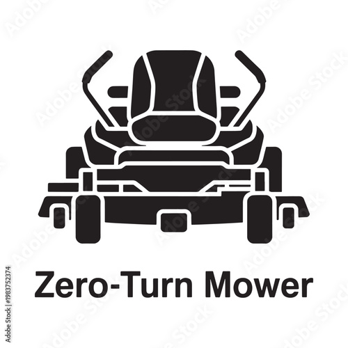 Simple black silhouette illustration of a zero turn riding lawnmower